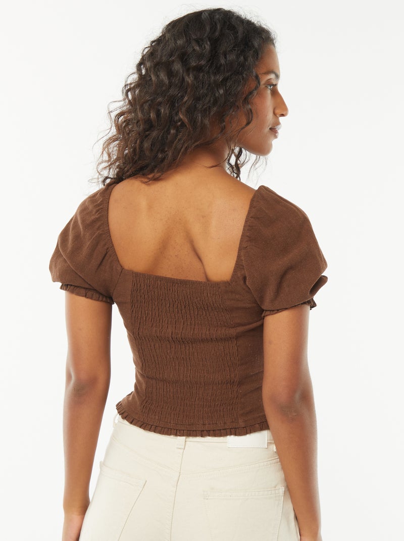 Blusa crop de manga corta Marron - Kiabi