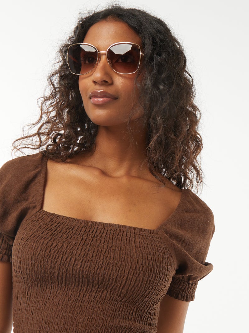 Blusa crop de manga corta Marron - Kiabi