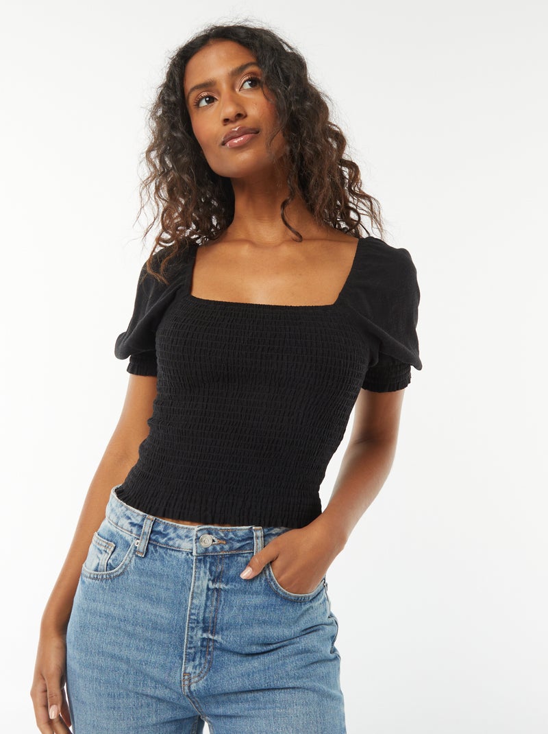 Blusa crop de manga corta negro - Kiabi