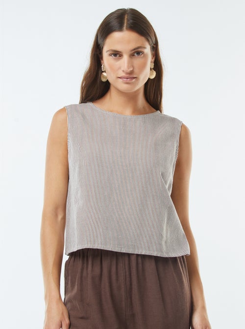 Blusa crop de mezcla de lino sin manags - Kiabi
