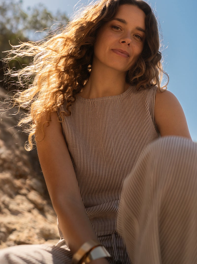 Blusa crop de mezcla de lino sin manags Beige - Kiabi