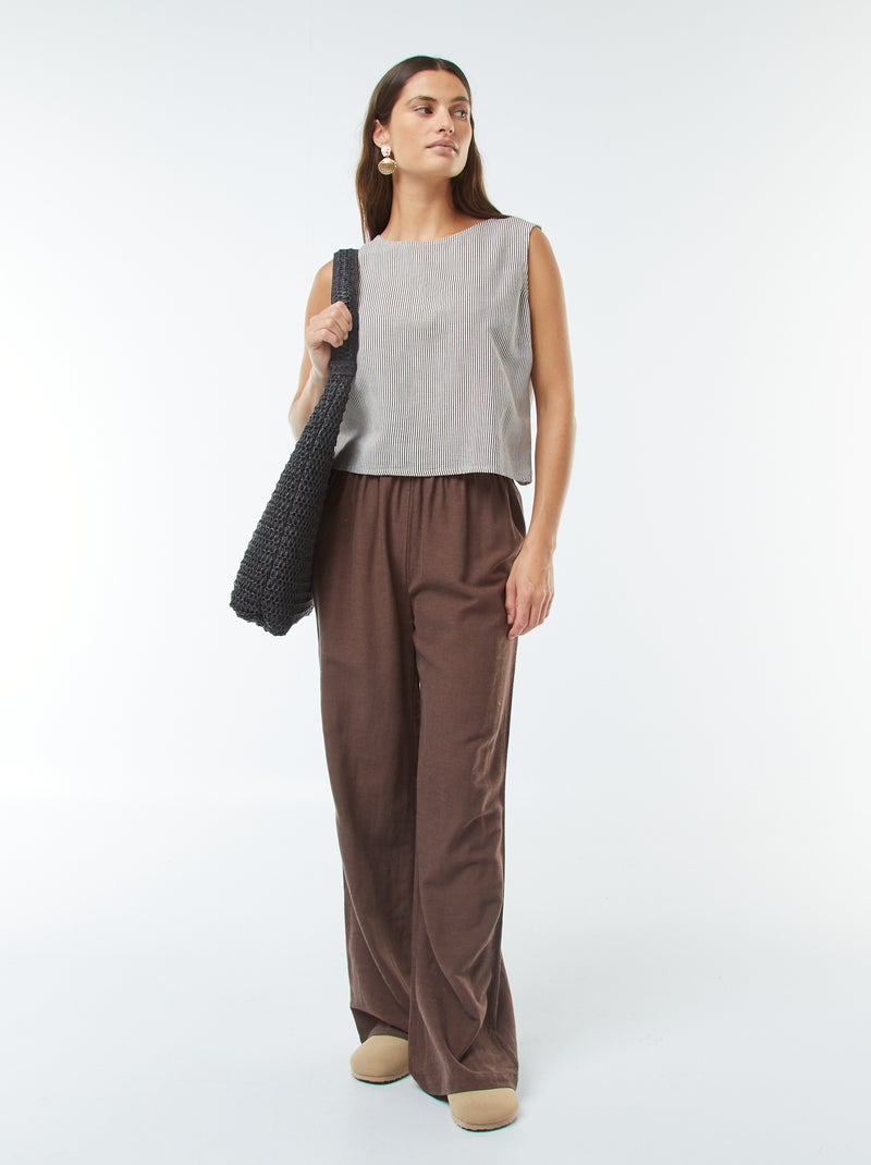 Blusa crop de mezcla de lino sin manags Beige - Kiabi