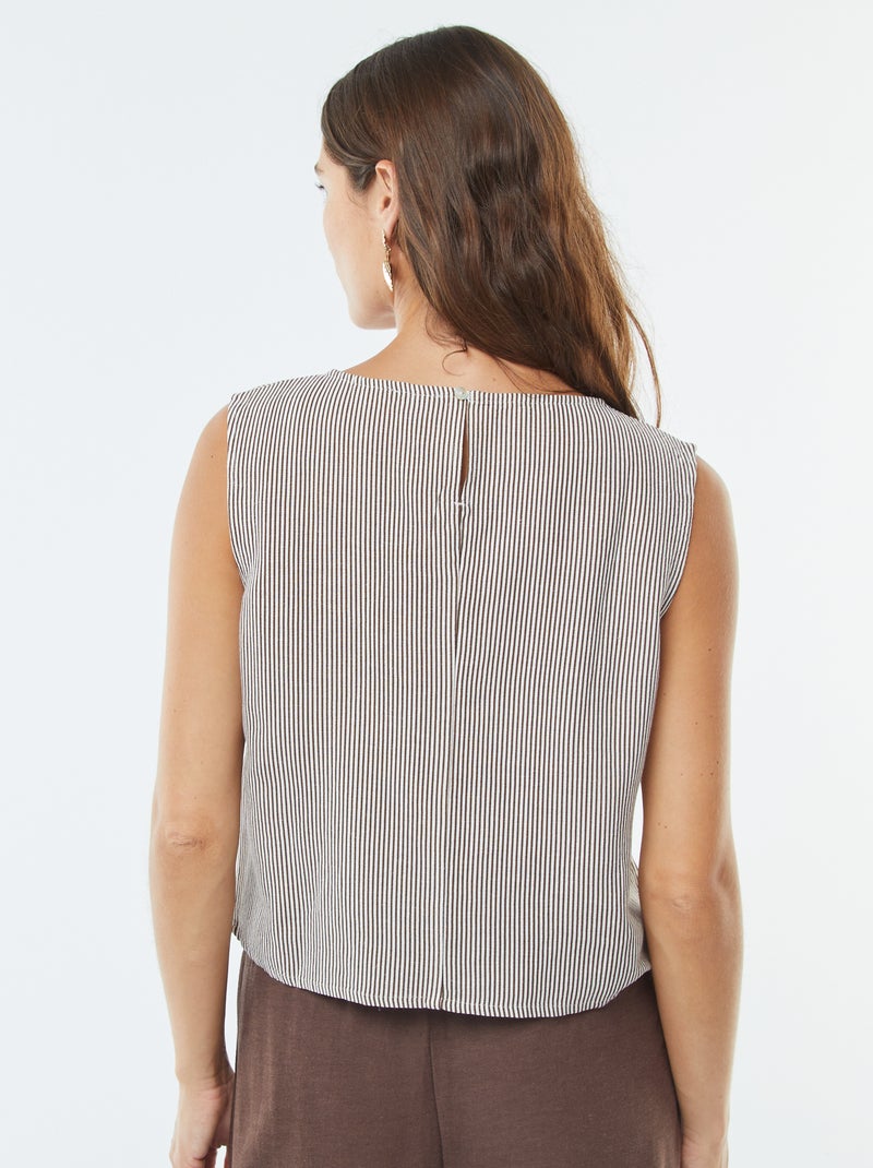 Blusa crop de mezcla de lino sin manags Beige - Kiabi
