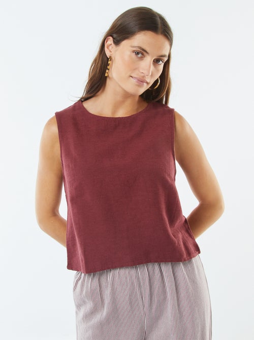 Blusa crop de mezcla de lino sin manags - Kiabi