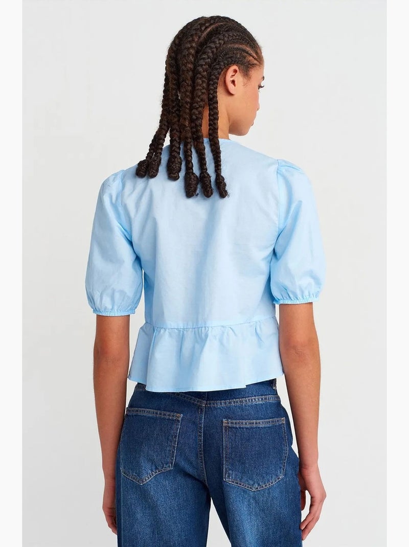 Blusa crop de mujer con detalle de lazo dilvin Azul cielo - Kiabi