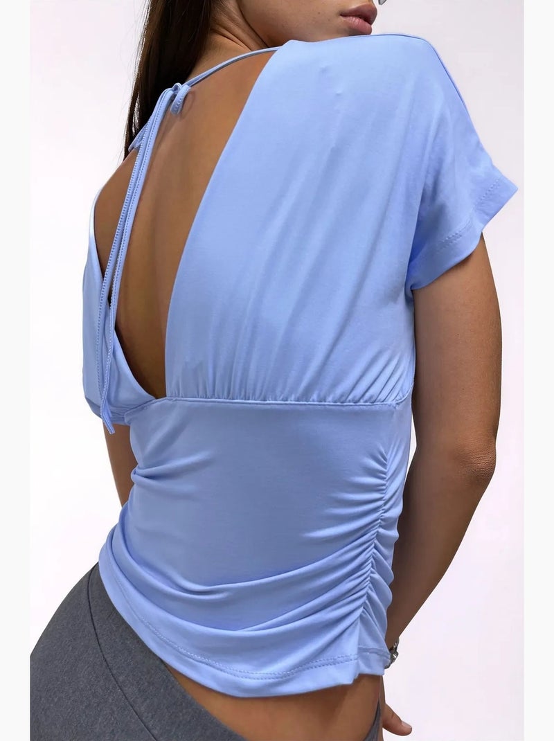 Blusa crop entallada con detalle de lazada busem Azul cielo - Kiabi