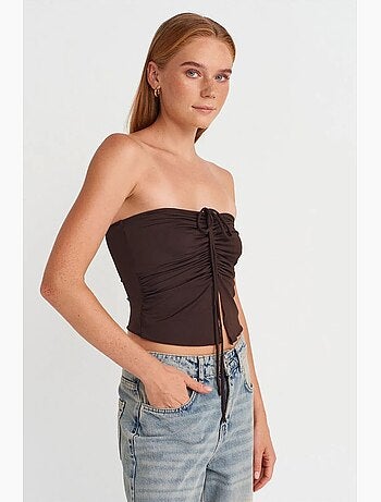 Blusa crop sin tirantes de mujer con detalle de lazada dilvin