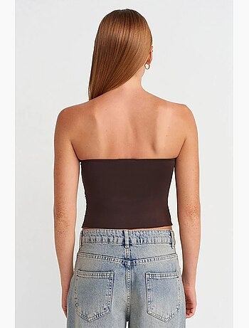 Blusa crop sin tirantes de mujer con detalle de lazada dilvin