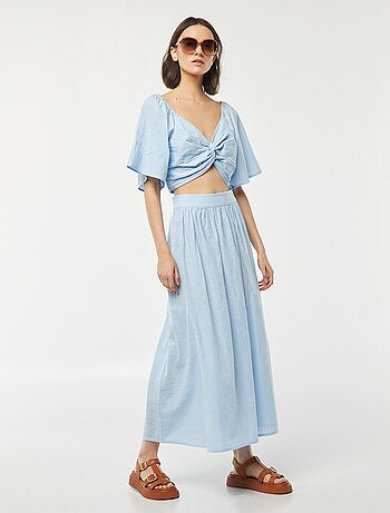 Blusa cropped con lazo de fantasía y manga mariposa