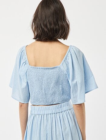 Blusa cropped con lazo de fantasía y manga mariposa