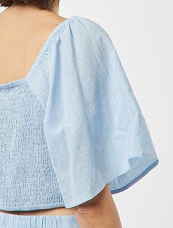 Blusa cropped con lazo de fantasía y manga mariposa