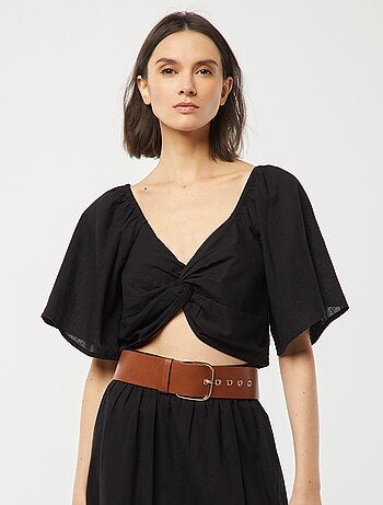 Blusa cropped con lazo de fantasía y manga mariposa