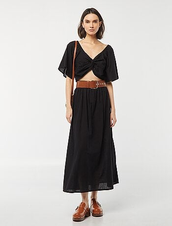 Blusa cropped con lazo de fantasía y manga mariposa
