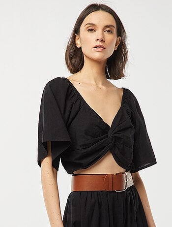 Blusa cropped con lazo de fantasía y manga mariposa