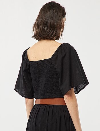 Blusa cropped con lazo de fantasía y manga mariposa
