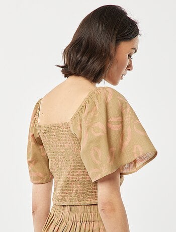 Blusa cropped con lazo de fantasía y manga mariposa