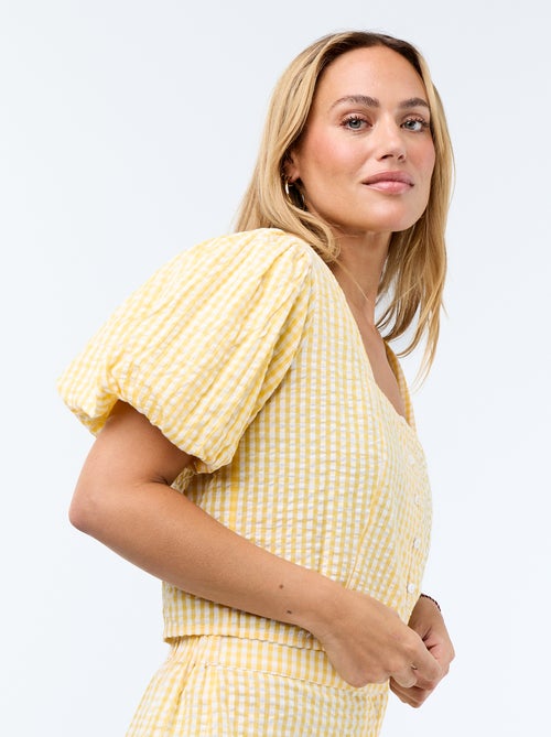 Blusa cropped de punto gofrado - Kiabi