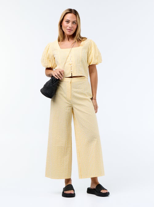 Blusa cropped de punto gofrado - Kiabi