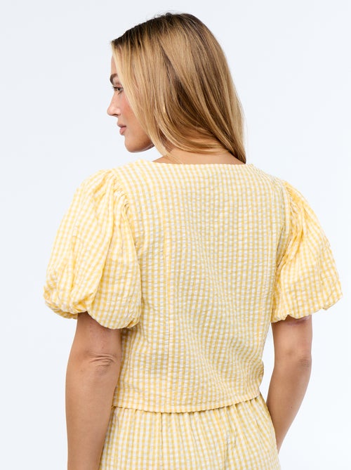 Blusa cropped de punto gofrado - Kiabi