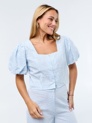 Blusa cropped de punto gofrado