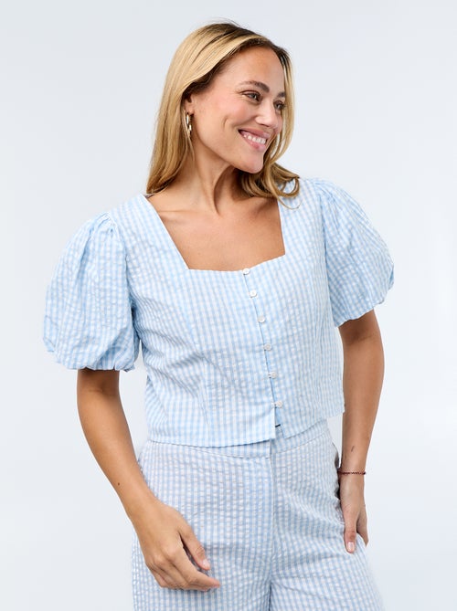 Blusa cropped de punto gofrado - Kiabi