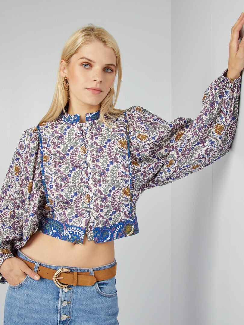 Blusa cropped estampada AZUL - Kiabi