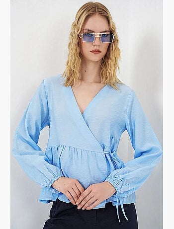 Blusa cruzada de crepé con escote en v y detalle de lazo bdart