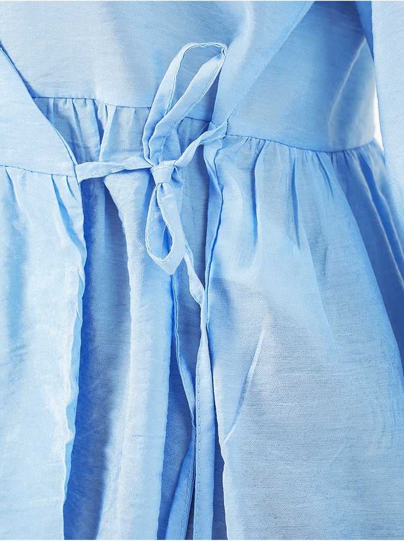 Blusa cruzada de crepé con escote en v y detalle de lazo bdart Azul claro - Kiabi