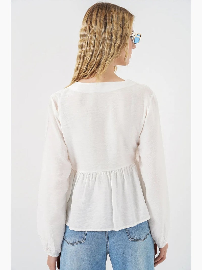 Blusa cruzada de crepé con escote en v y detalle de lazo bdart Blanco - Kiabi