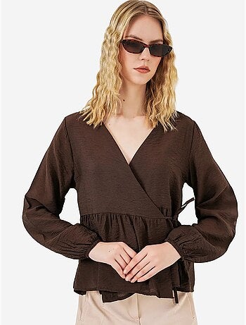Blusa cruzada de crepé con escote en v y detalle de lazo bdart