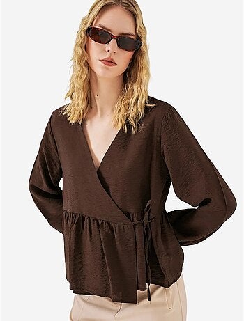 Blusa cruzada de crepé con escote en v y detalle de lazo bdart