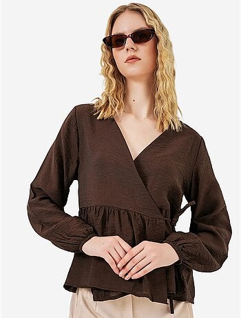 Blusa cruzada de crepé con escote en v y detalle de lazo bdart