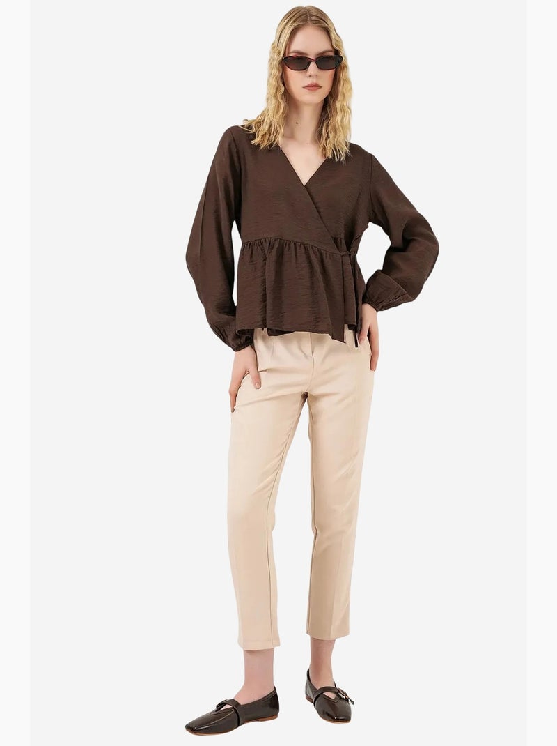 Blusa cruzada de crepé con escote en v y detalle de lazo bdart Marrón chocolate - Kiabi