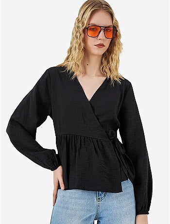 Blusa cruzada de crepé con escote en v y detalle de lazo bdart