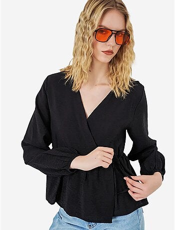Blusa cruzada de crepé con escote en v y detalle de lazo bdart
