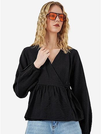 Blusa cruzada de crepé con escote en v y detalle de lazo bdart
