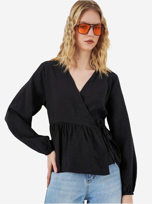 Blusa cruzada de crepé con escote en v y detalle de lazo bdart - Kiabi Blusa cruzada de crepé con escote en v y detalle de lazo bdart - Kiabi