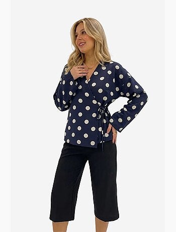 Blusa cruzada de lunares con detalle de lazada bdart