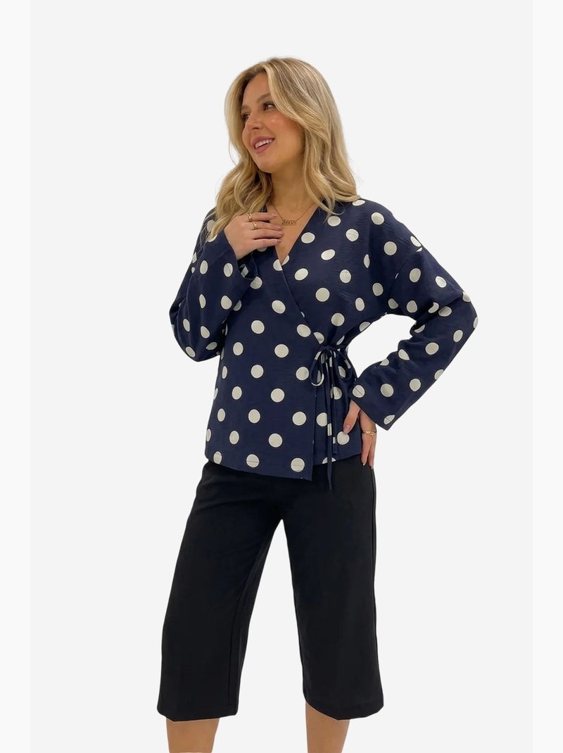Blusa cruzada de lunares con detalle de lazada bdart Azul marino - Kiabi
