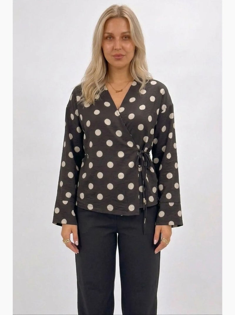 Blusa cruzada de lunares con detalle de lazada bdart Marrón oscuro - Kiabi