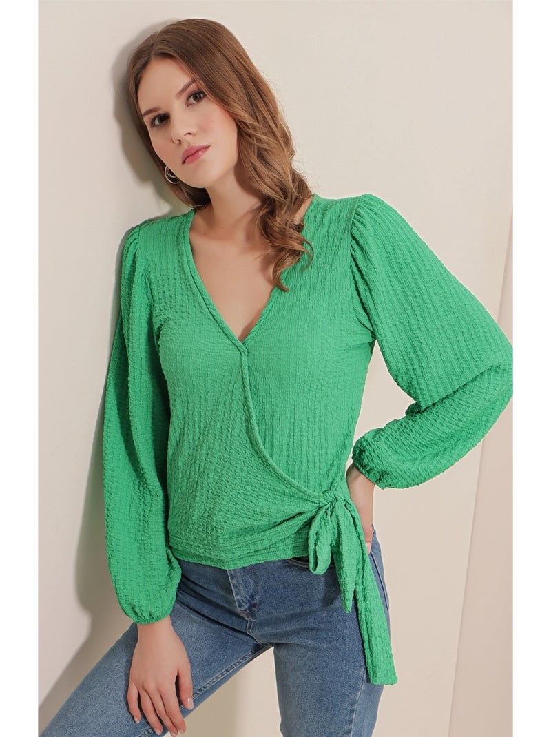 Blusa cruzada elegante Verde - Kiabi