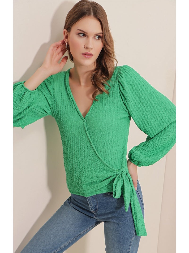 Blusa cruzada elegante Verde - Kiabi