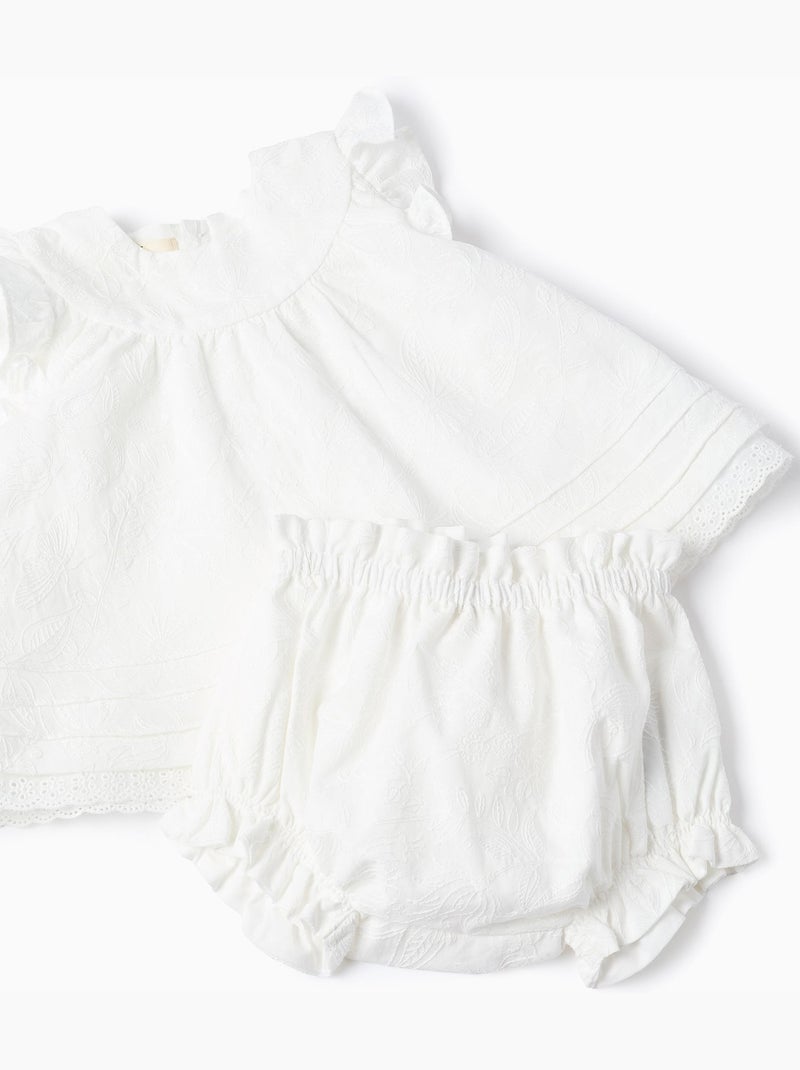 Blusa + cubrepañal de algodón con volantes Beige claro - Kiabi