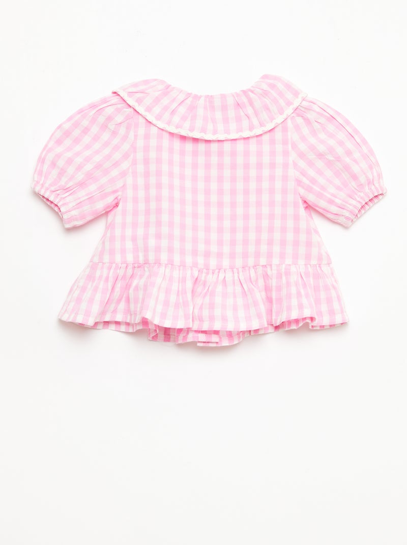 Blusa cuello Claudine con volantes Rosa - Kiabi