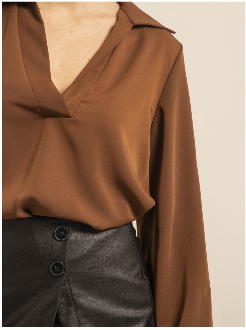Blusa cuello en V OLONIE Marrón caramelo - Kiabi