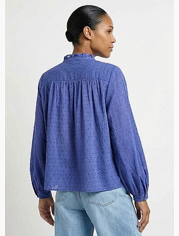 Blusa con cuello con volantes de algodón plumeti a rayas - Afibel