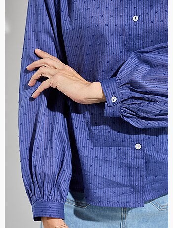 Blusa con cuello con volantes de algodón plumeti a rayas - Afibel