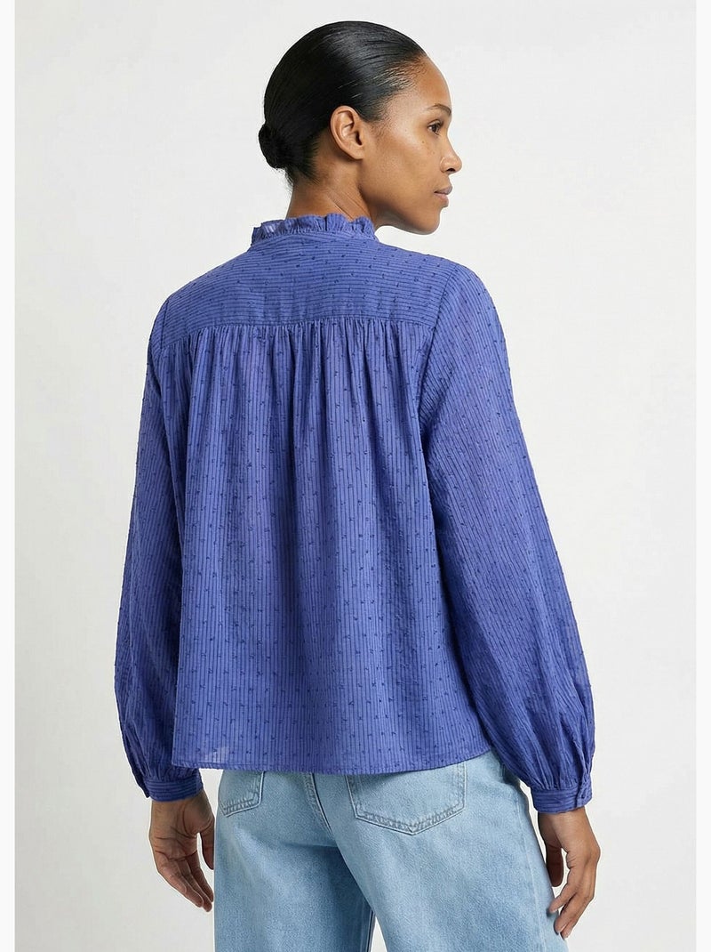 Blusa cuello volante algodón plumeti a rayas - Afibel Azul - Kiabi