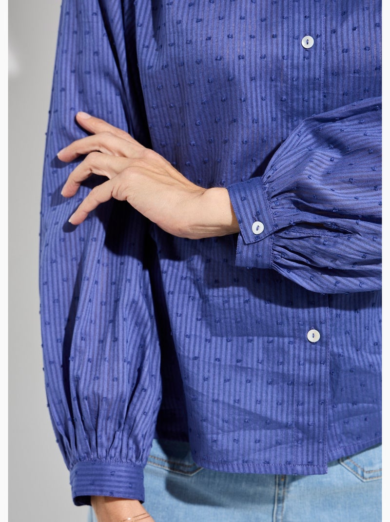 Blusa cuello volante algodón plumeti a rayas - Afibel Azul - Kiabi