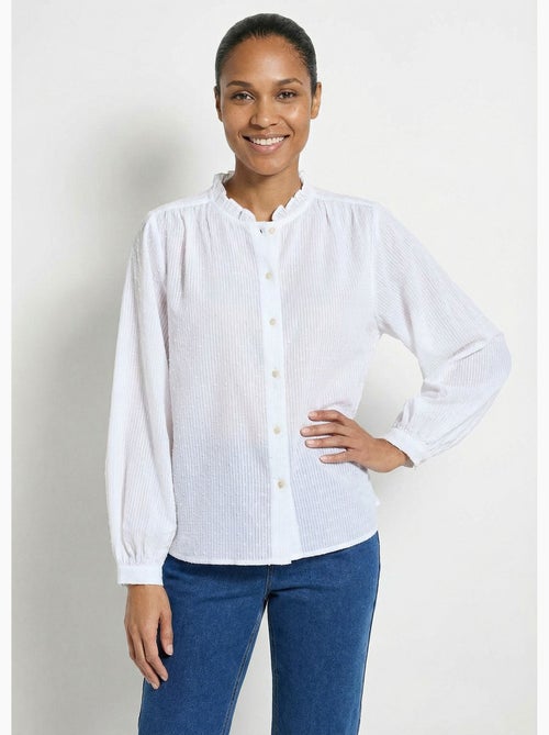 Blusa cuello volante algodón plumeti rayado - Afibel - Kiabi Blusa cuello volante algodón plumeti rayado - Afibel - Kiabi